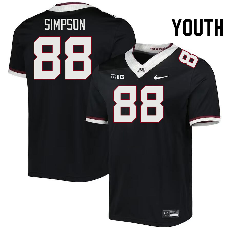 Youth #88 Jacob Simpson Minnesota Golden Gophers College Football Jerseys Stitched-Black